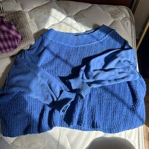 Free People Vibrant Blue Crew Neck Sweater